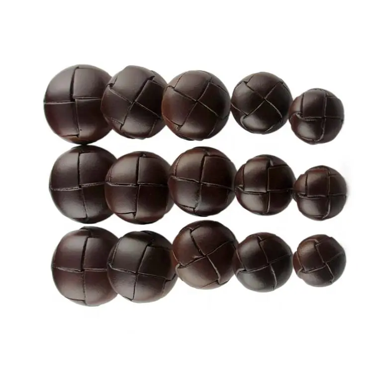 Round high quality brown color shank fancy half leather ball braided button custom logo brand real leather coat buttons