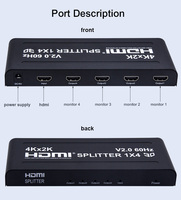 Répartiteur HDMI Ultra HD 4K 60Hz 1X4, distributeur vidéo HDMI 1x4, convertisseur V2.0 HDCP 2.2 pour PS4, TVBox, PC, moniteur, projecteur
