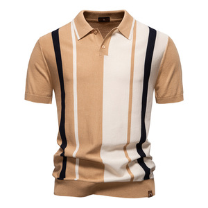 Camisa de Punto Casual para Hombre, Verano 2025, Nueva Colección, Manga Corta, Viscosa/Poliéster, Diseño a Rayas y Parches, Transpirable y Absorbente de Humedad - Product Image 4