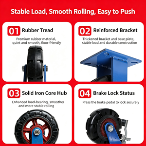 Blue Industrial Caster Wheel With Polyurethane Tread Ball Bearing 95×65 mm Base Plate M10×25 mm Thread - Product Image 4