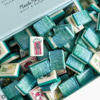 Set Mahjong Kustom Motif Liburan Kartun Ubin Mahjong Amerika Tema Pantai Musim Panas untuk Hiburan Pesta Keluarga