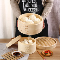 10 pouces 2 niveaux cuisine Mini ustensiles de cuisine en bambou cuiseurs vapeur ensemble de paniers avec anneau adaptateur doublure en Silicone et boulette Mod