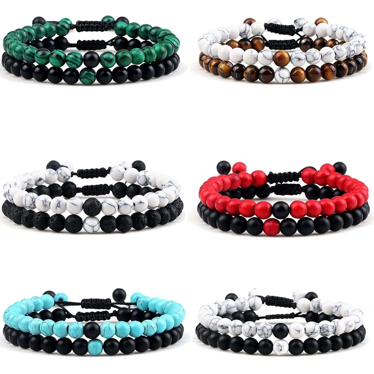 Großhandel Männer Custom Fashion Armband Schmuck Unisex Charm verstellbare buddhistische Metall Natursteine Perlen Armbänder