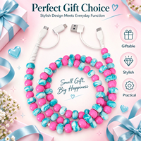 Câble de charge multi-USB 4-en-1 tendance rose et bleu avec perles, accessoires de mode, cadeau créatif, cordon de voiture, fil de type C – Vente en gros