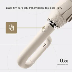 Parapluie à 3 volets de 27 pouces au design moderne entièrement automatique, <span class=keywords><strong>grand</strong></span> <span class=keywords><strong>parasol</strong></span> coupe-vent pour deux personnes avec boucle à anneau, cadeau d'affaires et de voyage - Product Image 2