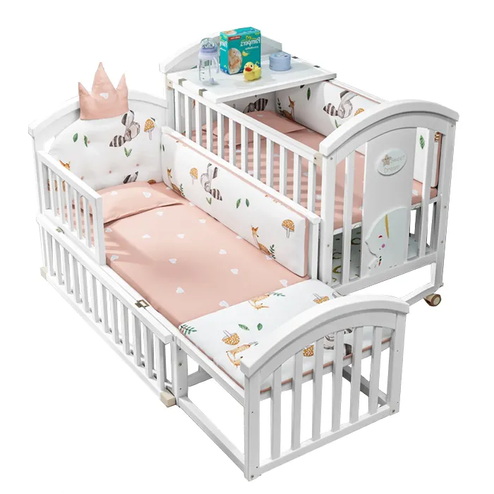 Увеличенная Регулируемая деревянная детская кроватка, кроватка и Больничная детская кровать