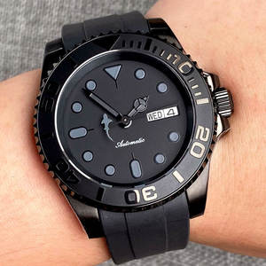 40mm PVD 블랙 SUB 다이브 기계식 시계 남자 NH36A 운동 블랙 상어 손 20bar 방수 손목 시계 곡선 실리콘 밴드 - Product Image 1