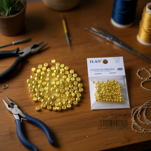 Perline d'oro ILAN 6mm con foro grande per la creazione di gioielli e accessori - Product Image 3