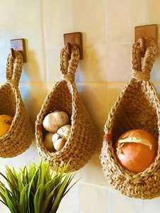 Wall Hanging Fruit Basket Bohemian Style Handwoven Wall Hanging Baskets for Kitchen Potato Onion <b>Vegetable</b> <b>Storage</b> Basket - Product Image 5