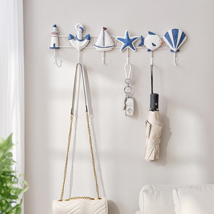 Mediterranean Style <b>Wall</b> <b>Hooks</b> 33x15x85cm Ocean Theme Decorative Coat Rack For Home Entryway Use - Product Image 1