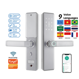 قفل ذكي أبيض للأبواب الخشبية مع لوحة مفاتيح واي فاي وبلوتوث وبطاقة وكلمة مرور وماسح بصمات الأصابع، يعمل بتطبيق Tuya TT للمنزل والمكتب والفندق - Product Image 1