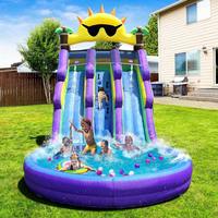 Toboggan aquatique gonflable Mingrui 21FT avec motif soleil mignon, en tissu non tissé, pour fête d'anniversaire, été, extérieur, jardin, jouet aquatique, 500 kg