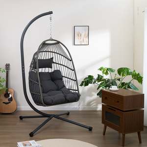 Modern Portable Outdoor Hanging Chair with Stand Fabric Swing Chair for Patio & Garden - Product Image 2