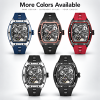 20PCS OEM Skeleton Stainless Steel Mechanical Watch Men Silicone Custom Case Logo Luxury Automatic 3ATM Sport Wristwatch