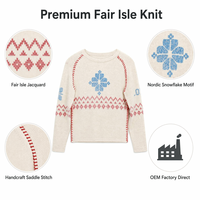 Pull en tricot à col rond à manches longues pour femme, motif flocon de neige Fair Isle nordique, pour l'hiver et les fêtes de Noël, vente en gros OEM