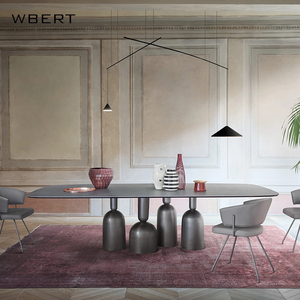 Wbert Vòng Sang Trọng Bàn Ăn Pháp Retro Đá Bảng Hình Chữ Nhật Sơn Rắn Gỗ Bàn Ăn - Product Image 2