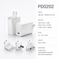 Chargeur mural 20W avec prises pliables et interchangeables, chargeur rapide Type C pour ordinateur portable et téléphone, compatible avec les ordinateurs de bureau