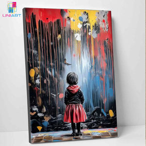 UNIART unico Poster di arte della tela della bambina e stampa di immagini di arte della parete Poster di decorazione moderna camera da letto Graffiti Banksy Street Art - Product Image 1
