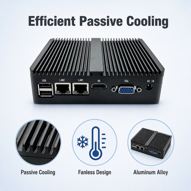YCT Industrial PC Fanless Embedded Box PC Dual LAN  VGA 6 Serial Ports DIN Rail Support for NVR Security System