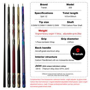 Juego de tacos de billar personalizados con acabado metálico, estuche de cuero y ranuras para tiza, para uso en clubes de snooker - Product Image 6