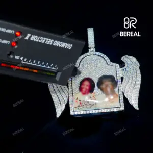 Personalizado Iced Out Vvs Moissanite 925 Collar de plata cadena Hip Hop memoria giratoria diamante Foto imagen colgante joyería fina hombres