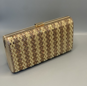 <b>Red</b> Satin Beaded Evening Clutch with Tassel and Gold Chain Strap Geometry Pattern Elegant Women <b>Handbag</b> - Product Image 3