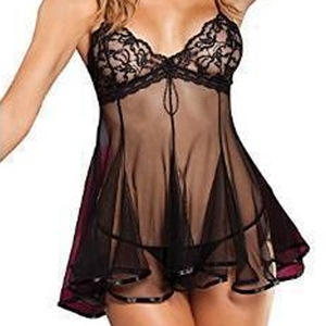 Robe <span class=keywords><strong>mini</strong></span> transparente sexy en dentelle avec fente et bretelles fines pour femme - Product Image 1