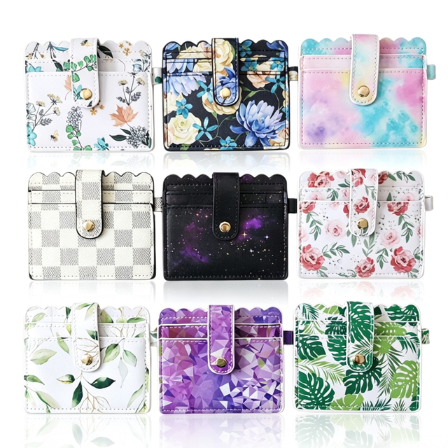 High Quality Stylish Women's Short Wallet Slim PU Leather RFID Blocking Credit Card Holder with Button Closure