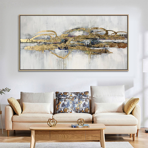 Grande formato appeso a parete dipinto a mano paesaggio di bellezza opera d'arte lamina d'oro arte moderna pittura a olio astratta - Product Image 1