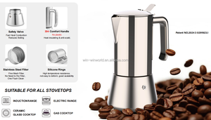 Emode Không Có Nhựa Stovetop <span class=keywords><strong>Espresso</strong></span> <span class=keywords><strong>Maker</strong></span>, Thép Không Gỉ Ý Cà Phê <span class=keywords><strong>Maker</strong></span>, 4 Cup Mocha Nồi, 200Ml <span class=keywords><strong>Espresso</strong></span> Nồi Cho Cảm Ứng - Product Image 5