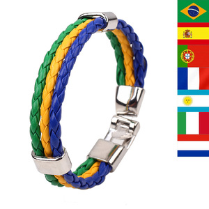 Pulsera de Cuero PU Trenzada Multicolor para Hombre, Accesorio de Apoyo para la Copa de Fútbol, Verano 2022, Fuente de Productos de Yiwu, Zhejiang - Product Image 2