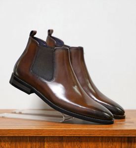 Bottes Chelsea en cuir véritable pour hommes, chaussures habillées de ville à bout pointu, double élastique, formelles, montantes, en caoutchouc, pour l'été - Product Image 4