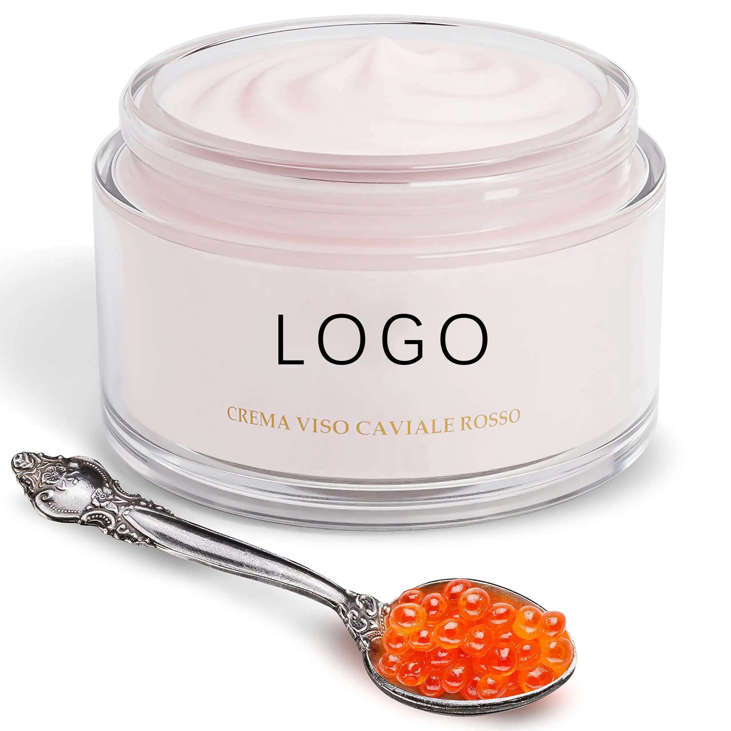 Crema de caviar de 50g de etiqueta privada para estiramiento facial y Reafirmante crema de perlas de colágeno blanqueador antiarrugas para toda la piel