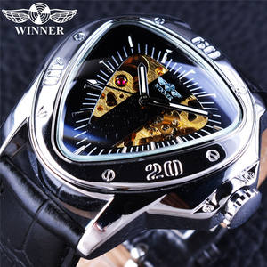 Reloj Mecánico Automático de Esqueleto para Hombre WINNER SLZ25, Diseño de Moda con Esfera Triangular Plateada y Cristal, Reloj Masculino al por Mayor - Product Image 2