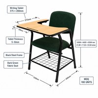 Chaise de formation avec tablette intégrée et étagère de rangement sous le siège pour salles de classe, salles de conférence et salles de séminaire