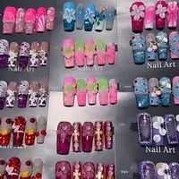 Faux ongles carrés réutilisables faits à la main, à presser, styles aléatoires