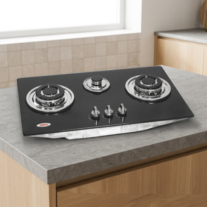 Estufa de Gas de 3 Quemadores con Encendido Automático, Cuerpo de Acero Inoxidable, Superficie de Cerámica/Vidrio, Instalación en Mesa, para Uso en Hoteles y Hogares - Product Image 3