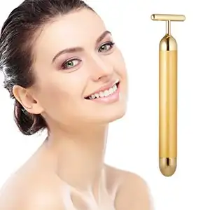 24 Karat Gold Energy Beauty Bar, elektrische Metall-Rolls tange in T-Form, Vibrations stange für Puls-Gesichts massage geräte zur Hauts traffung