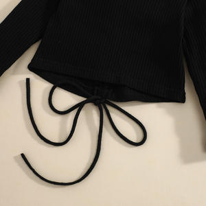 Conjunto de Ropa para Niñas Otoño 2022, Top Negro de Manga Larga con Cordón Ajustable y Falda Larga Rosa con Trenzas, Ropa Infantil al por Mayor - Product Image 4