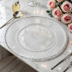 Irregolare 33 cm cristallo <span class=keywords><strong>trasparente</strong></span> creativo mezza strisce banchetto <span class=keywords><strong>vetro</strong></span> caricabatterie con oro argento cerchio oro caricabatterie - Product Image 4