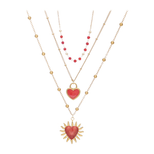 Collar <span class=keywords><strong>de</strong></span> Moda con Colgante <span class=keywords><strong>de</strong></span> Corazón Sagrado con Esmalte Rojo Rubí y Baño <span class=keywords><strong>de</strong></span> <span class=keywords><strong>Oro</strong></span> <span class=keywords><strong>de</strong></span> 18K sobre Acero Inoxidable para Mujer - Product Image 6