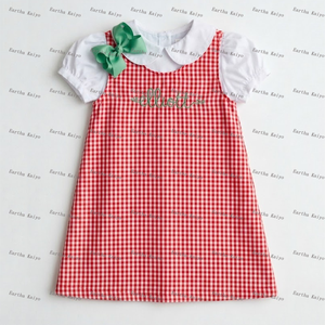 Abiti per Bambine all'Ingrosso, Vestito Smock a Quadri per Bambine, <span class=keywords><strong>Abito</strong></span> Principessa in Gingham Intrecciato con Monogramma per Bambine - Product Image 4