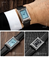 Montre rectangulaire Reverso rotative à 180° avec logo personnalisé, cadran pliable double face, double fuseau horaire, design assorti