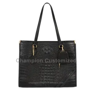 Benutzer definierte Black Croc geprägte Leder Damen große Einkaufstasche Schulter Frauen Shopper Handtasche Geldbörse