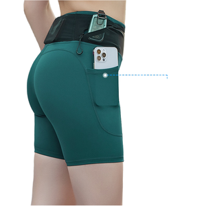 Short de course en nylon à séchage rapide à motif solide vert pour femme collants extensibles à longueur genou poches à la taille Logo personnalisé sport - Product Image 4