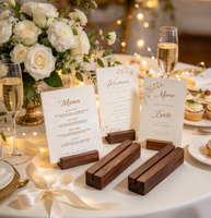 Porte-menu en bois personnalisé avec logo, support de carte de table en noyer pour mariage, fête, restaurant, signalétique de table