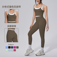 Ensemble de vêtements de sport avec étiquette de marque personnalisée, tissu effet seconde peau, leggings anti-transparence pour le sport et les loisirs, texture côtelée, faible MOQ, vente en gros