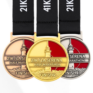 Medalla de Maratón Personalizada de Aleación de Zinc con Esmalte Suave y Cinta Impresa para Eventos Deportivos de Media Maratón, Recuerdo para Finalistas - Product Image 1