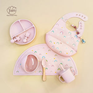 Bộ đồ ăn dặm cho bé không chứa BPA, gồm yếm, đĩa, bộ đồ ăn bằng silicon, bát và thìa, bộ ăn dặm bằng silicon cho bé - Product Image 6