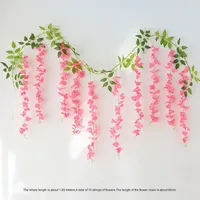 Vente en gros de glycines artificielles en plastique, vigne en plastique, décoration en rotin, plante suspendue artificielle pour plafond, utilisation murale et plafond